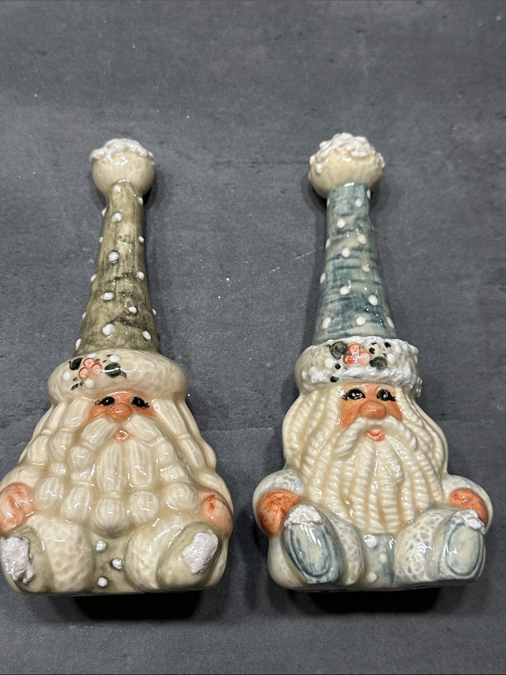 Handcrafted Ceramic Santa Figurines - Blue & Green Set